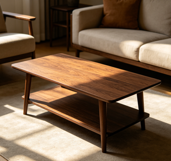 Rectangular Coffee Table with Lower Shelf in Black Oak Finish