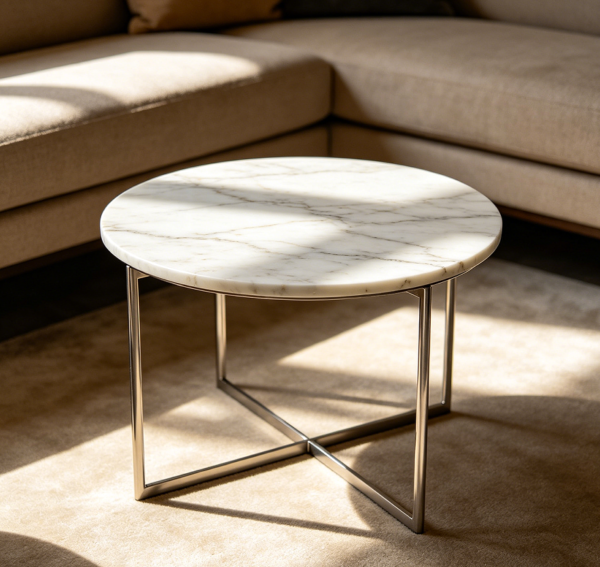 Small Round Marble Effect Coffee Table with Metal Frame
